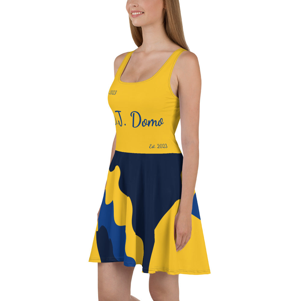 D.J. Domo "Cursive Bottom" Skater Dress Gold/Blue