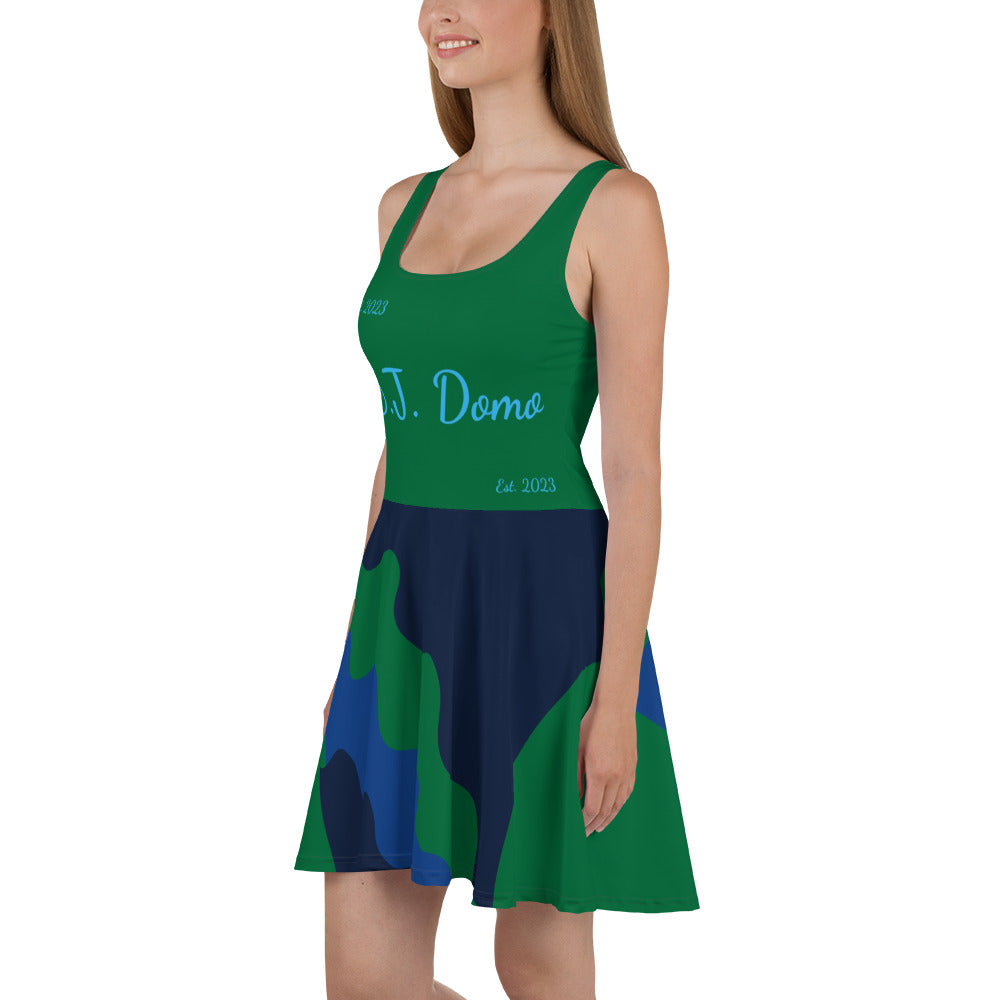 D.J. Domo "Cursive Bottom" Skater Dress Green/Light Blue