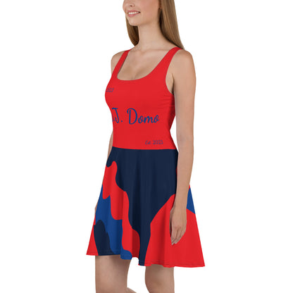 D.J. Domo "Cursive Bottom" Skater Dress Red/Blue