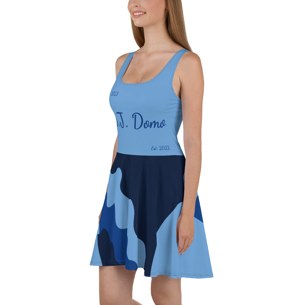 D.J. Domo "Cursive Bottom" Skater Dress Light Blue/Dark Blue