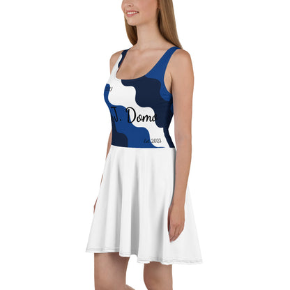 D.J. Domo "Cursive Top" Skater Dress White/Blue/Black