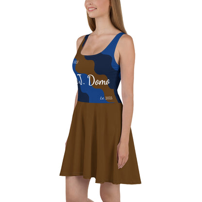 D.J. Domo "Cursive Top" Skater Dress Brown/Blue/White