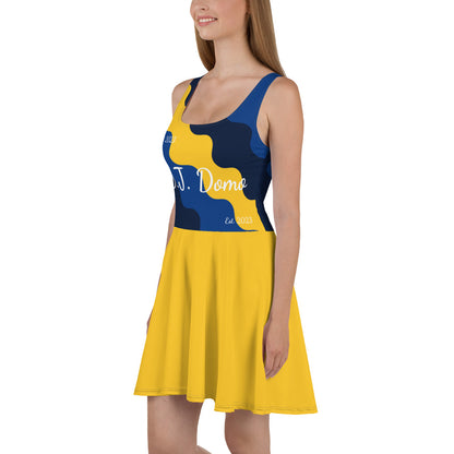 D.J. Domo "Cursive Top" Skater Dress Gold/Blue/White