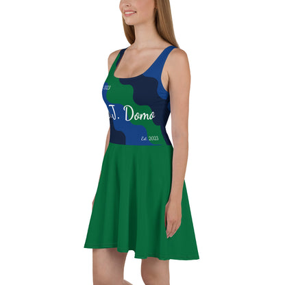 D.J. Domo "Cursive Top" Skater Dress Green/Blue/White