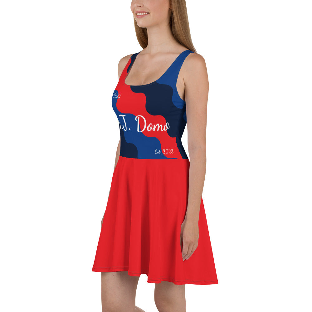 D.J. Domo "Cursive Top" Skater Dress Red/Blue/White