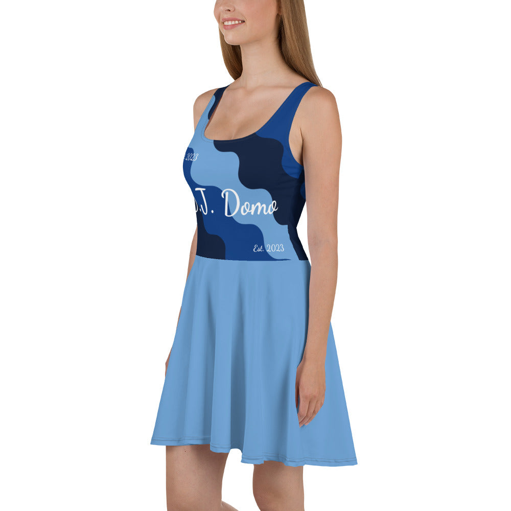 D.J. Domo "Cursive Top" Skater Dress Light Blue/Dark Blue/White