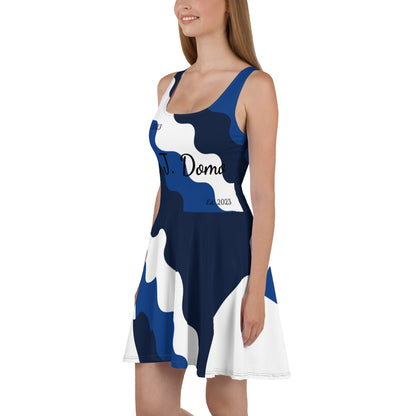 D.J. Domo "Fatigue Cursive" Skater Dress Blue/White/Black