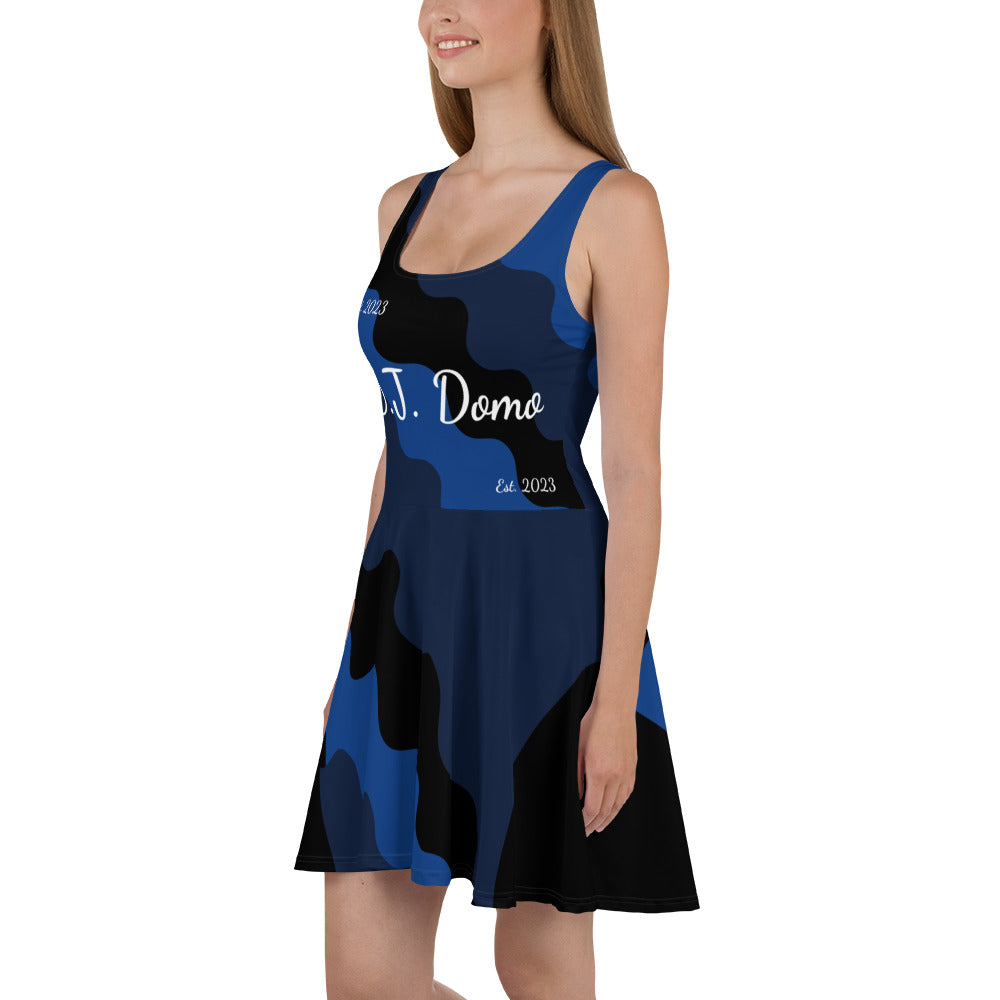 D.J. Domo "Fatigue Cursive" Skater Dress Blue/Black/White