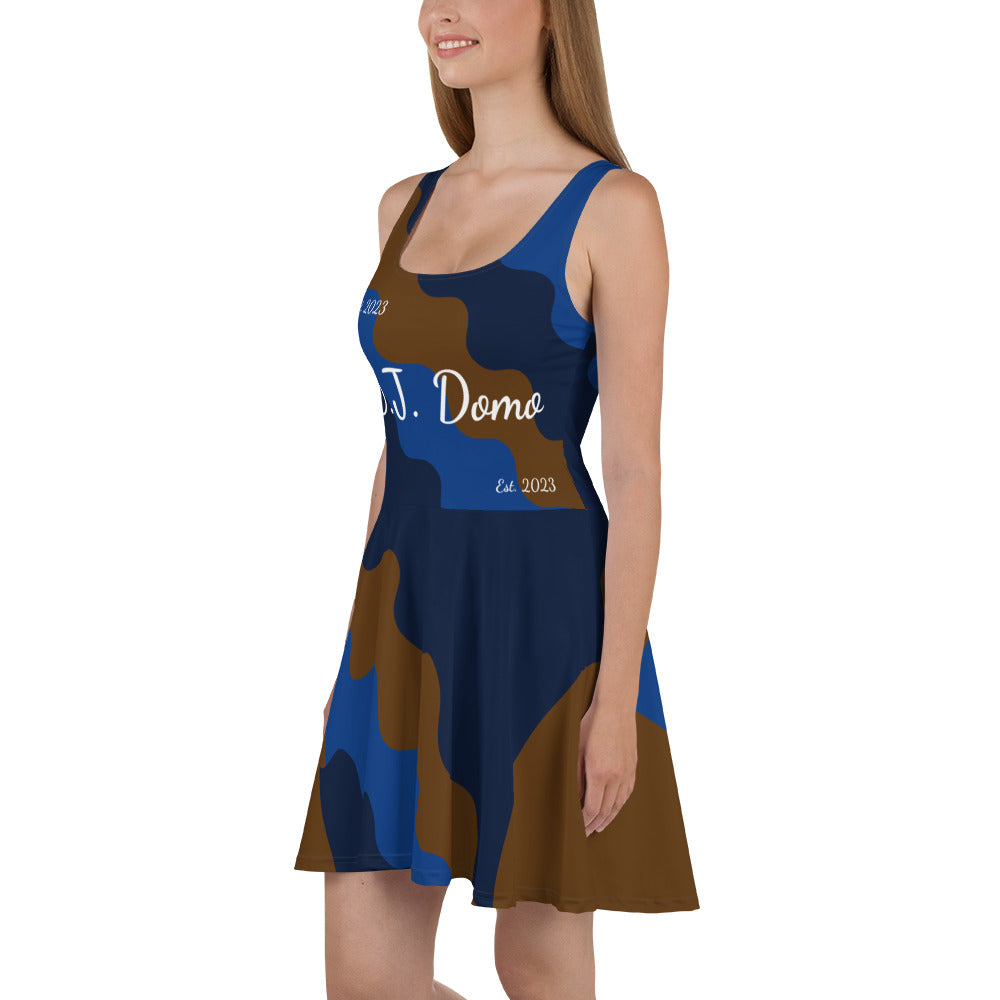 D.J. Domo "Fatigue Cursive" Skater Dress Brown/Blue/White