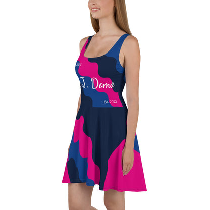 D.J. Domo "Fatigue Cursive" Skater Dress Pink/Blue/White