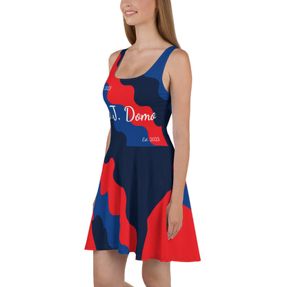 D.J. Domo "Fatigue Cursive" Skater Dress Red/Blue/White