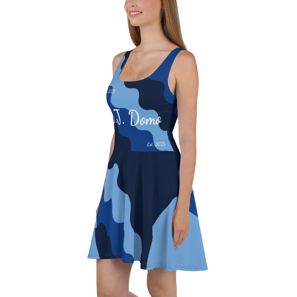 D.J. Domo "Fatigue Cursive" Skater Dress Light Blue/Dark Blue/White