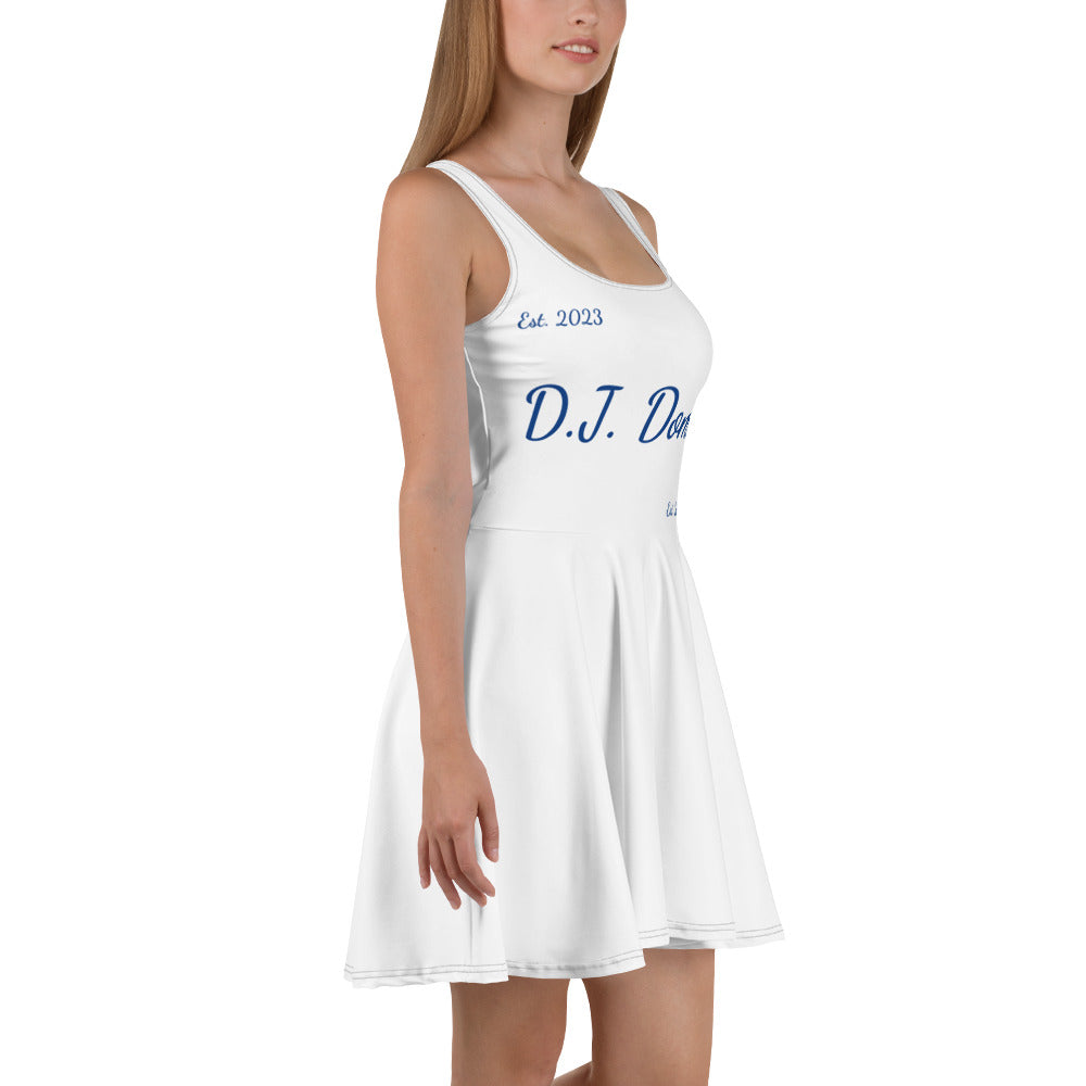 D.J. Domo "Cursive" Skater Dress White/Blue