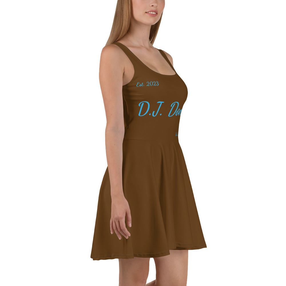 D.J. Domo "Cursive" Skater Dress Brown/Light Blue