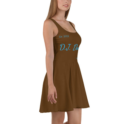 D.J. Domo "Cursive" Skater Dress Brown/Light Blue