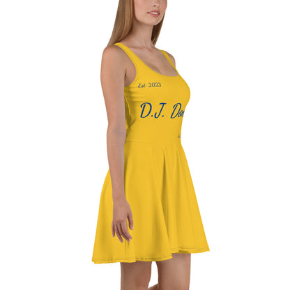 D.J. Domo "Cursive" Skater Dress Gold/Blue