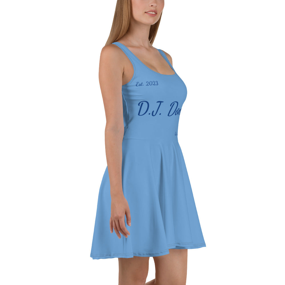 D.J. Domo "Cursive" Skater Dress Light Blue/Dark Blue