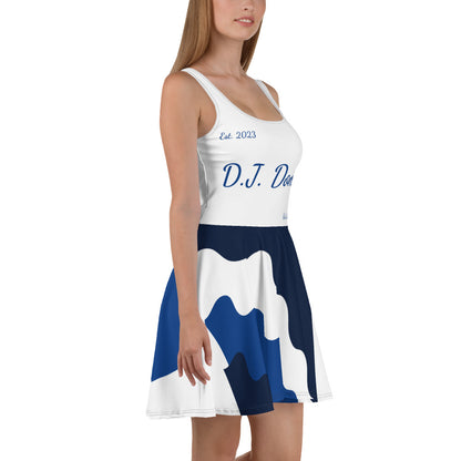 D.J. Domo "Cursive Bottom" Skater Dress White/Blue