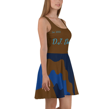 D.J. Domo "Cursive Bottom" Skater Dress Brown/LightBlue