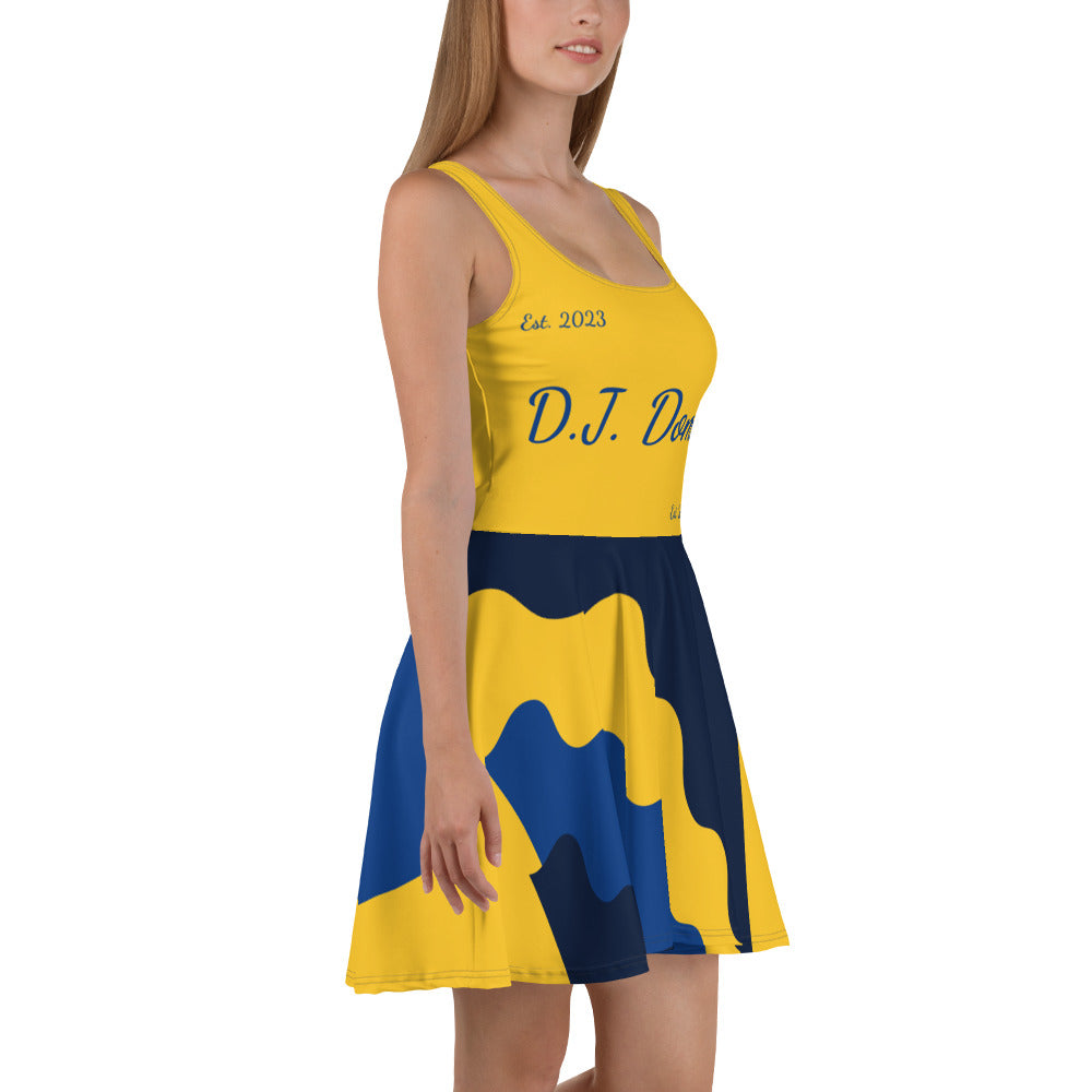 D.J. Domo "Cursive Bottom" Skater Dress Gold/Blue