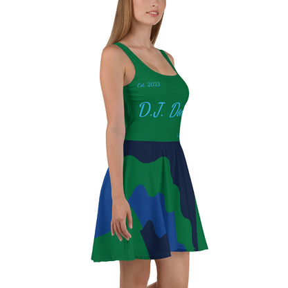 D.J. Domo "Cursive Bottom" Skater Dress Green/Light Blue