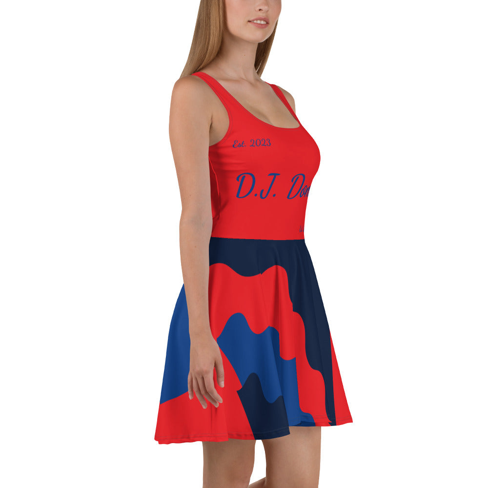 D.J. Domo "Cursive Bottom" Skater Dress Red/Blue