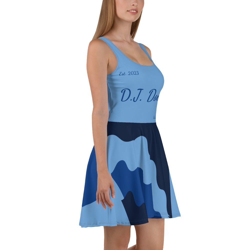 D.J. Domo "Cursive Bottom" Skater Dress Light Blue/Dark Blue