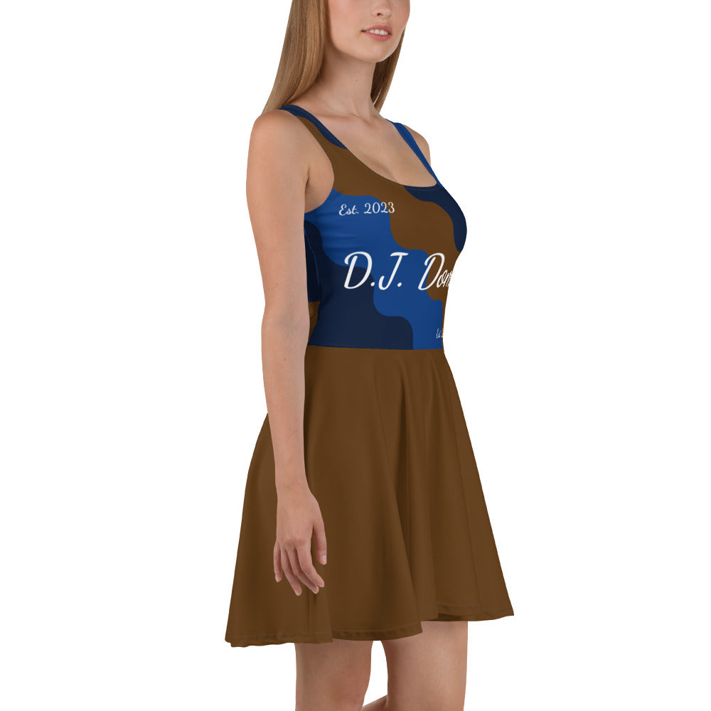 D.J. Domo "Cursive Top" Skater Dress Brown/Blue/White