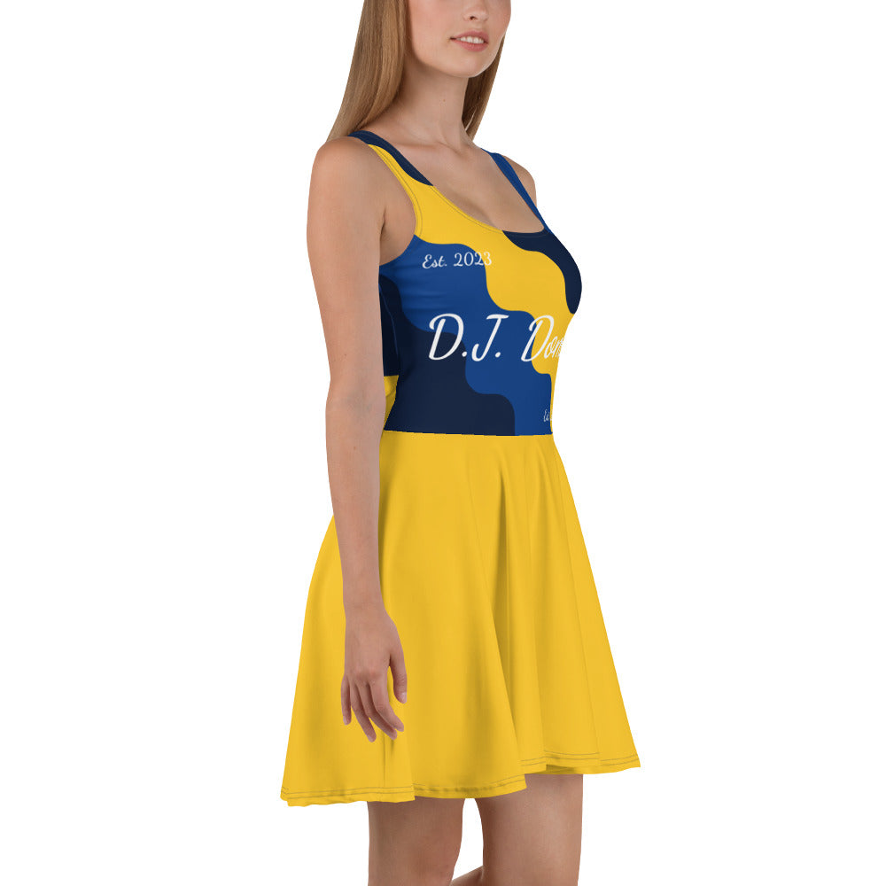 D.J. Domo "Cursive Top" Skater Dress Gold/Blue/White