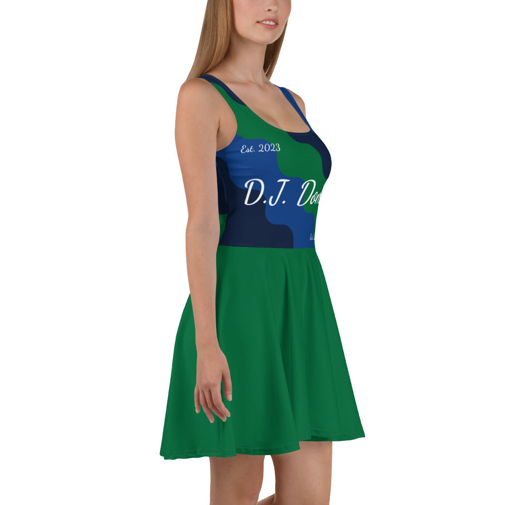 D.J. Domo "Cursive Top" Skater Dress Green/Blue/White