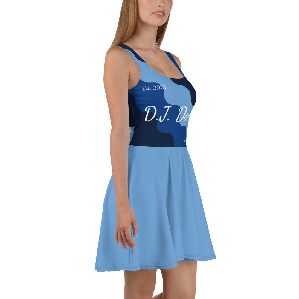 D.J. Domo "Cursive Top" Skater Dress Light Blue/Dark Blue/White