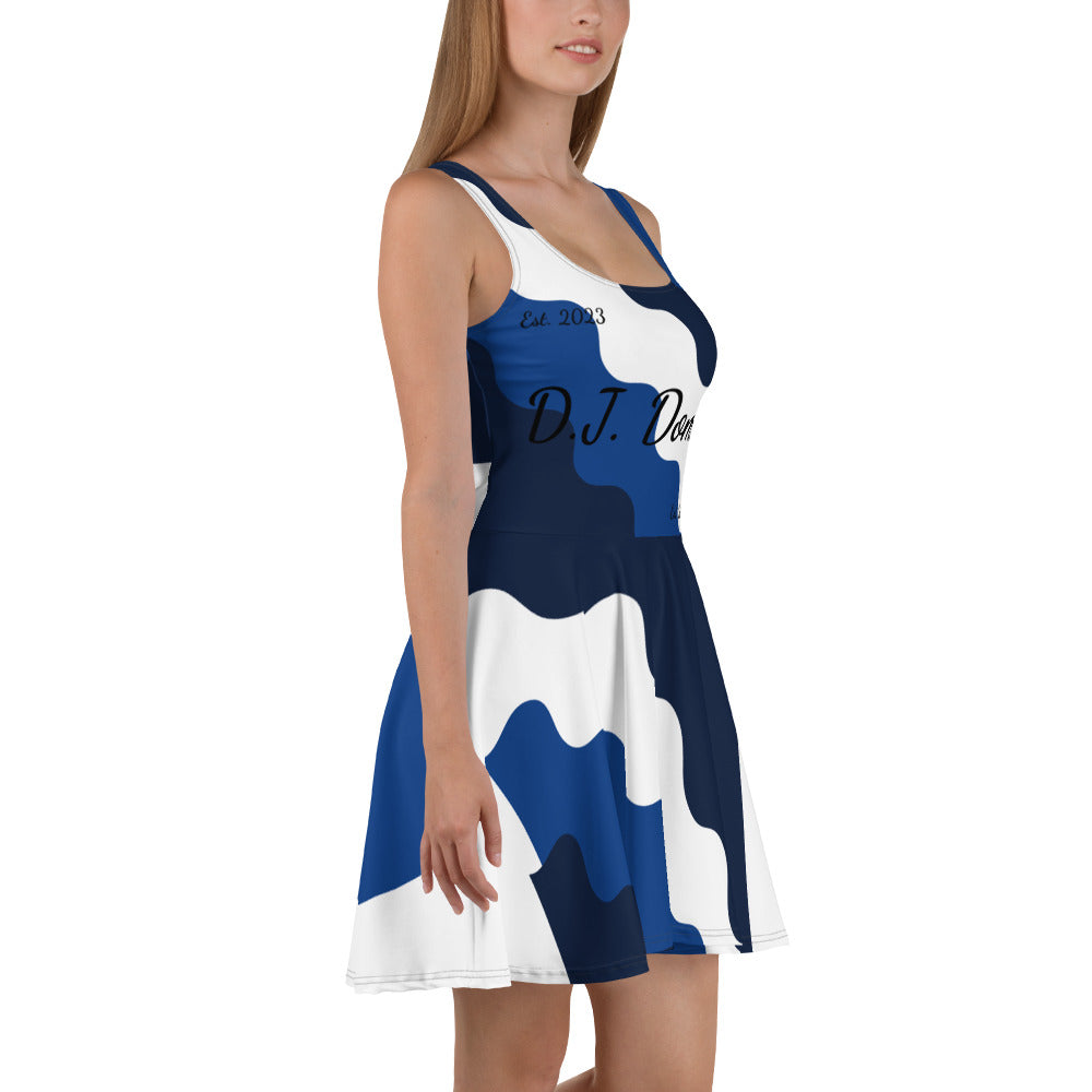 D.J. Domo "Fatigue Cursive" Skater Dress Blue/White/Black