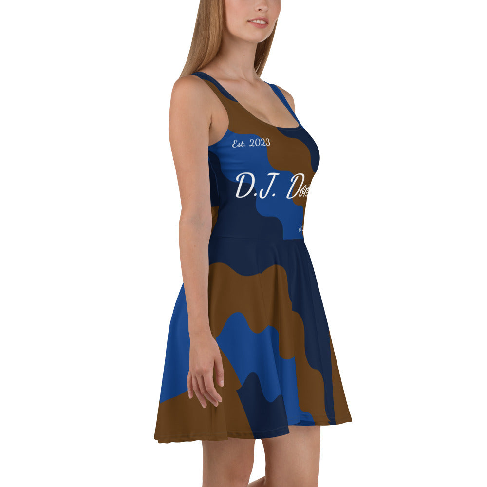 D.J. Domo "Fatigue Cursive" Skater Dress Brown/Blue/White