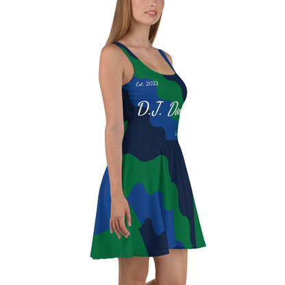 D.J. Domo "Fatigue Cursive" Skater Dress Green/Blue/White