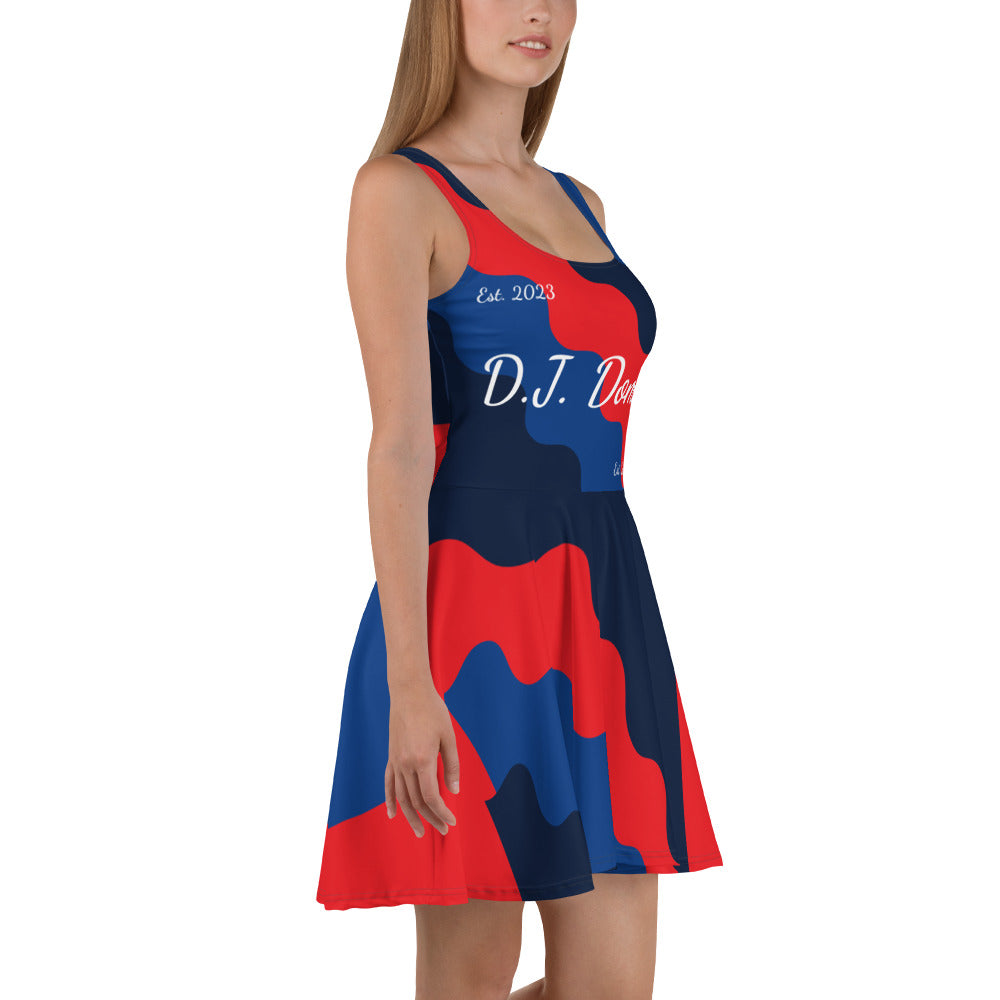 D.J. Domo "Fatigue Cursive" Skater Dress Red/Blue/White