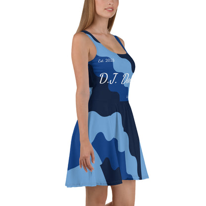 D.J. Domo "Fatigue Cursive" Skater Dress Light Blue/Dark Blue/White