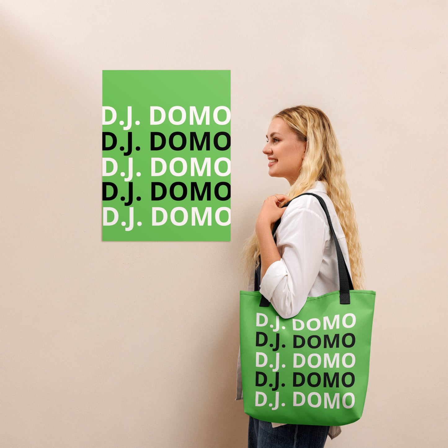 D.J. Domo "Classic" Tote Bag Light Green/Black/White