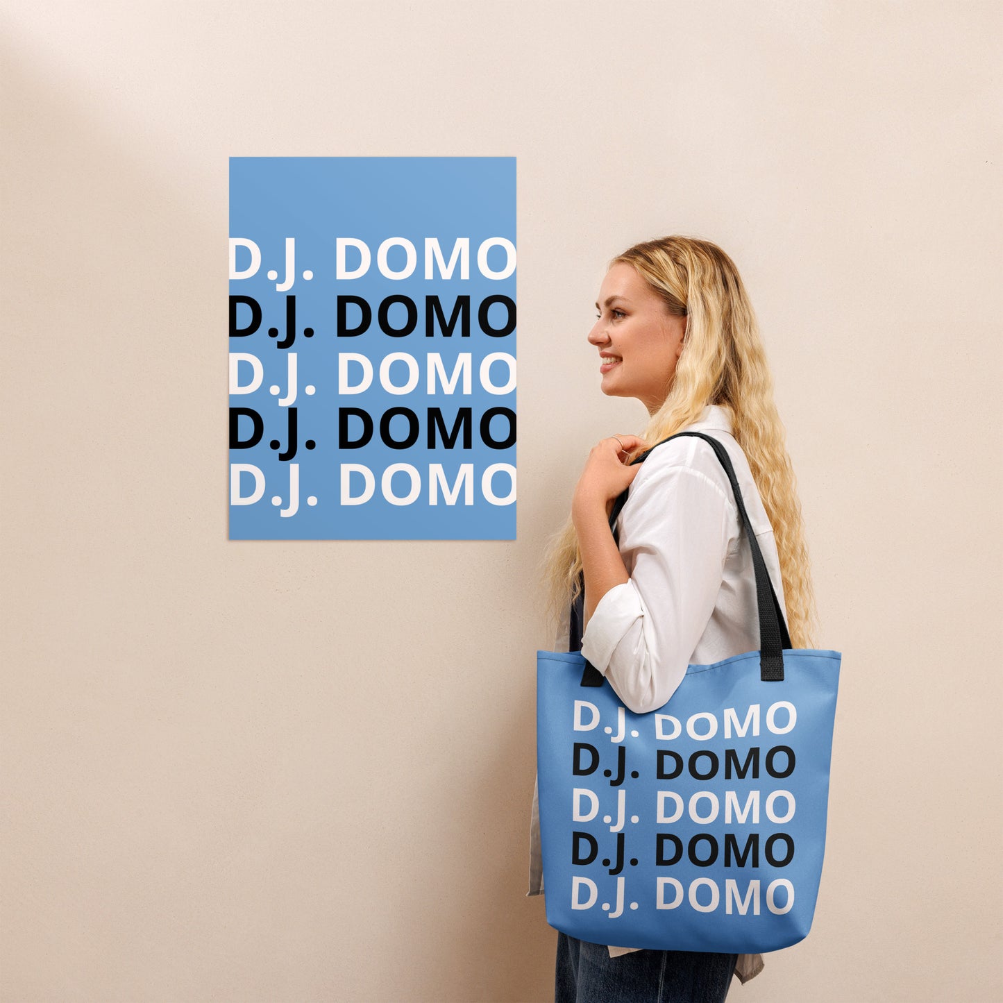 D.J. Domo "Classic" Tote Bag Sky Blue/Black/White