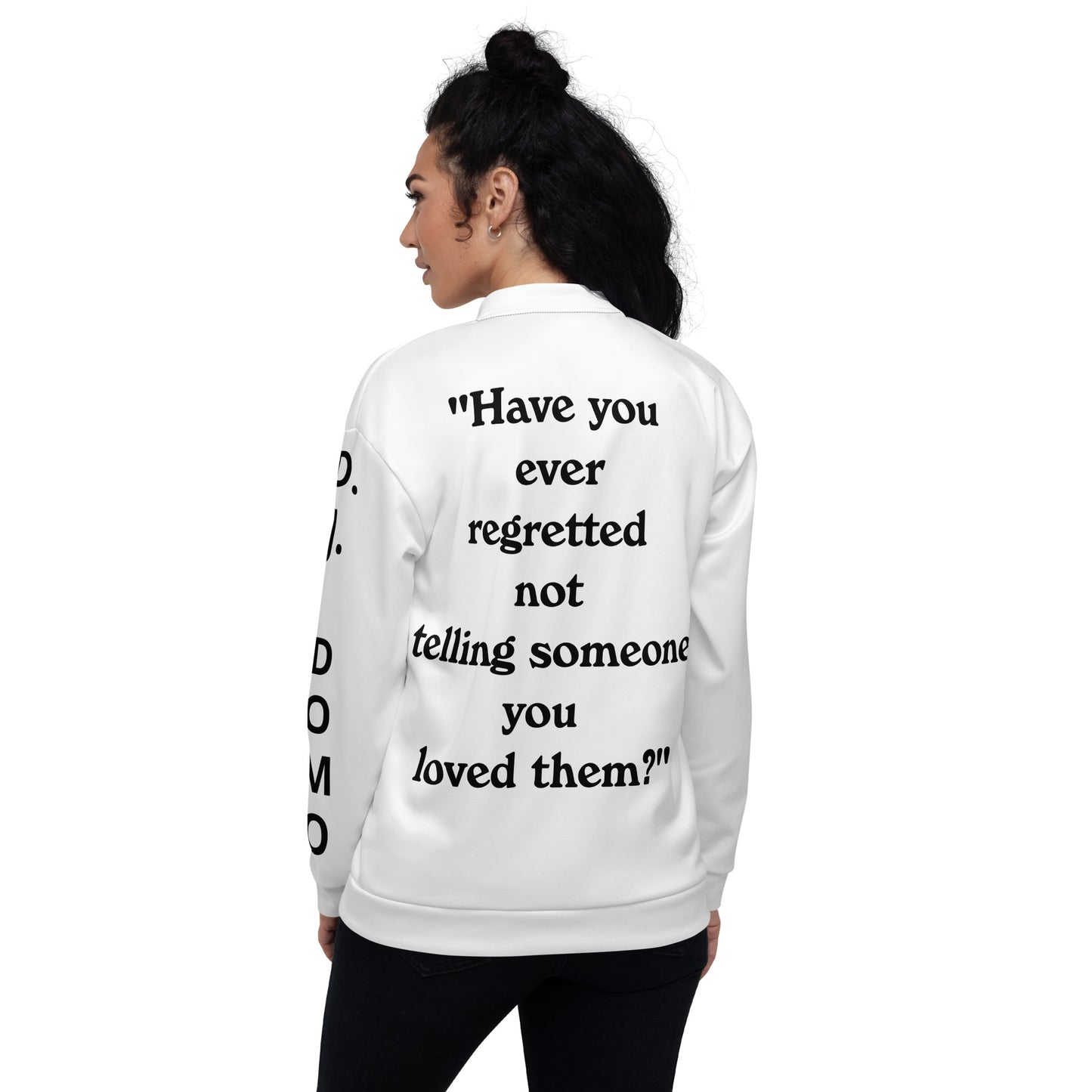 D.J. Domo "Regretted" Unisex Bomber Jacket White/Black