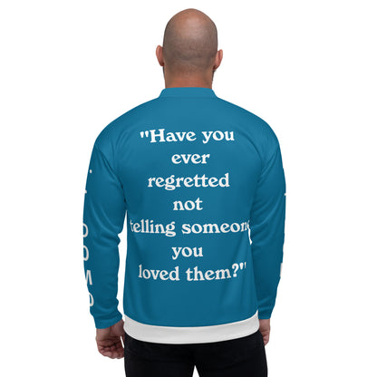 D.J. Domo "Regretted" Unisex Bomber Jacket Light Blue/White