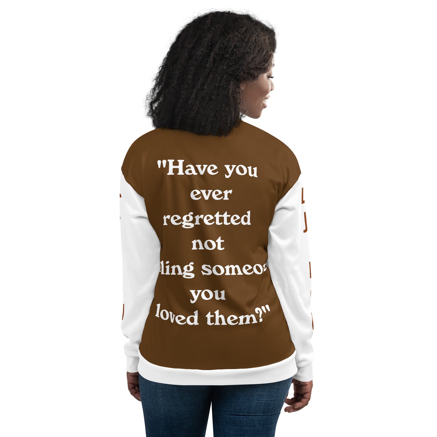 D.J. Domo "Regretted" Unisex Bomber Jacket Brown/White