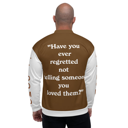 D.J. Domo "Regretted" Unisex Bomber Jacket Brown/White