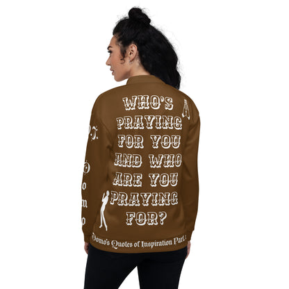 D.J. Domo "PRAYER" Unisex Bomber Jacket Brown/White