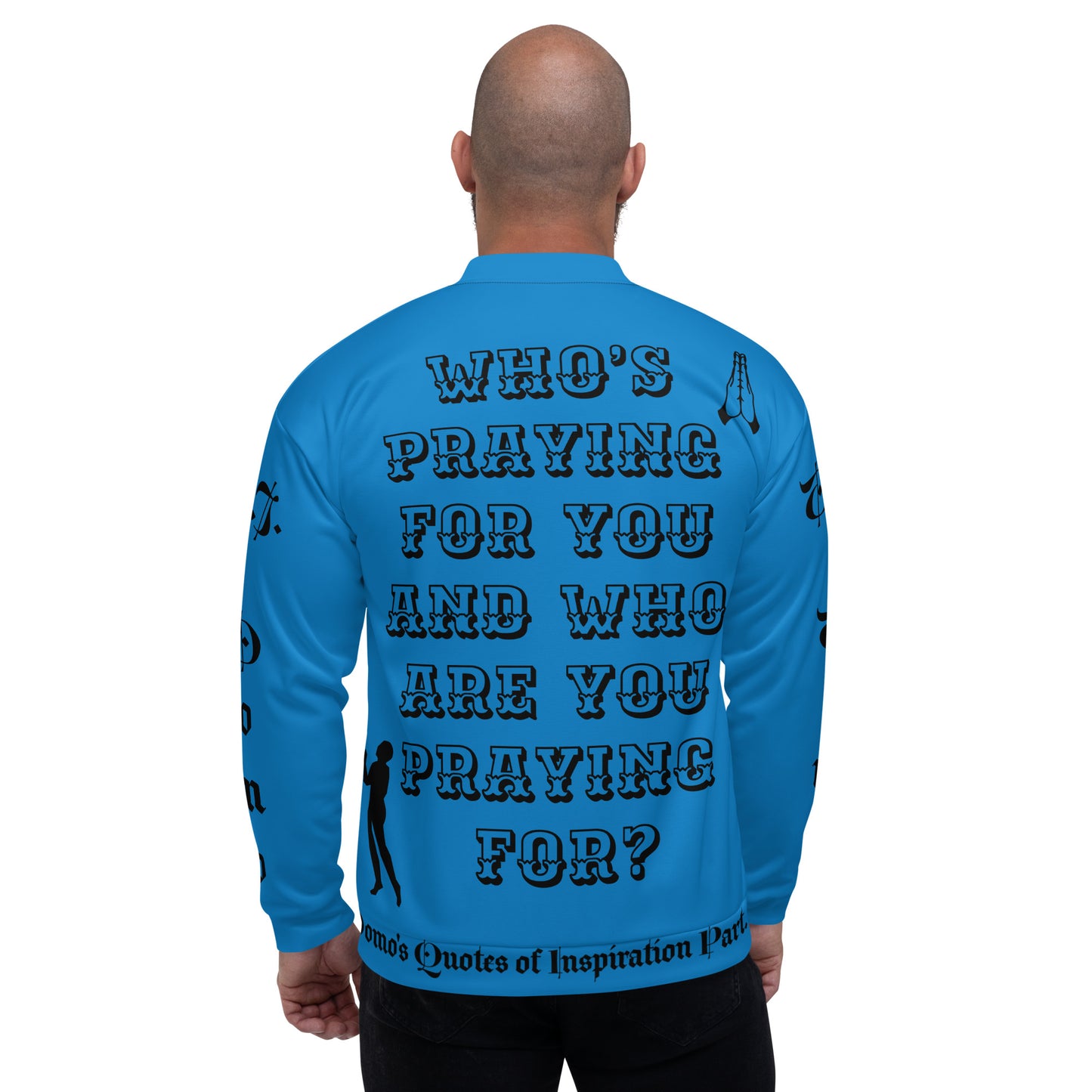 D.J. Domo "PRAYER" Unisex Bomber Jacket Light Blue/Black