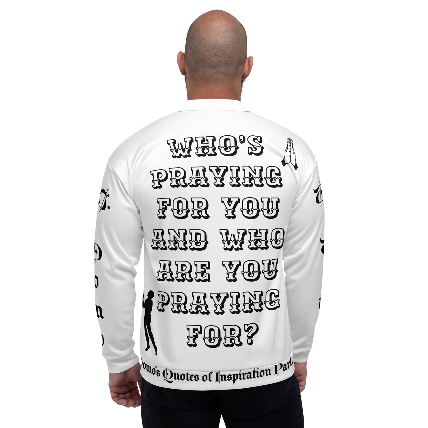 D.J. Domo "PRAYER" Unisex Bomber Jacket White/Black