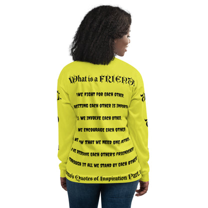 D.J. Domo "What is a Friend?" Unisex Bomber Jacket Yellow/Black