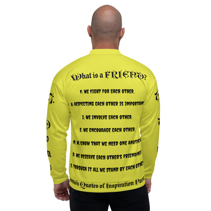 D.J. Domo "What is a Friend?" Unisex Bomber Jacket Yellow/Black