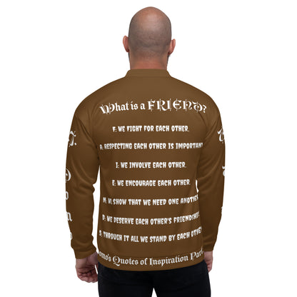 D.J. Domo "What is a Friend?" Unisex Bomber Jacket Brown/White