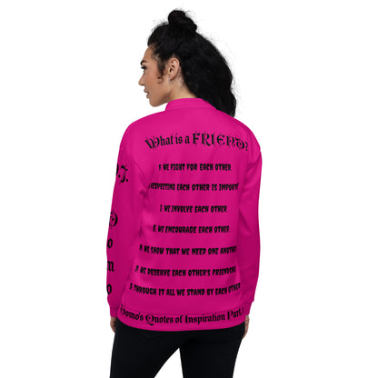 D.J. Domo "What is a Friend?" Unisex Bomber Jacket Pink/Black