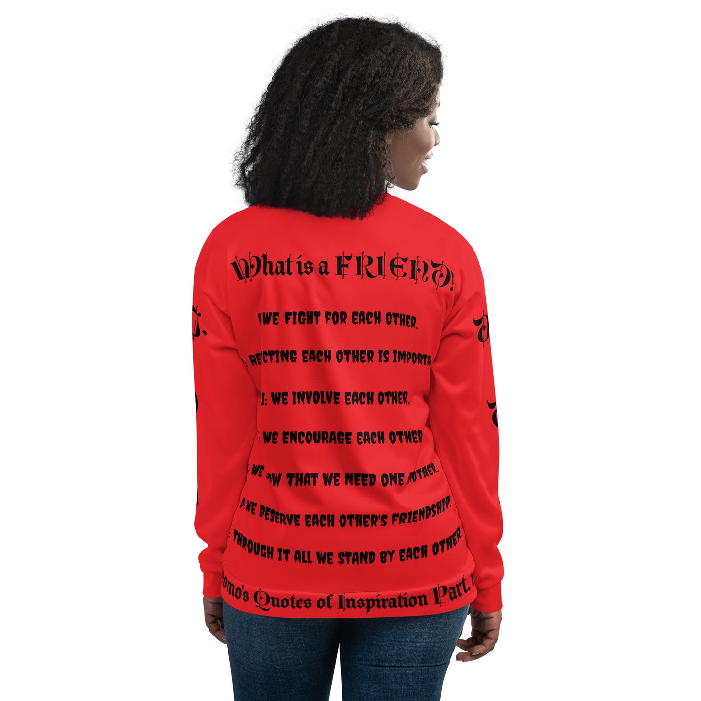 D.J. Domo "What is a Friend?" Unisex Bomber Jacket Red/Black